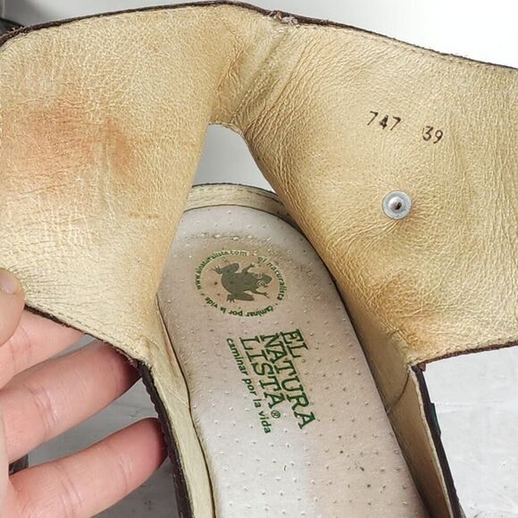 EL Naturalista Women's US8,5 EU39 Brown Leather Closed-Toe Open Back Heels Shoes - Picture 13 of 16